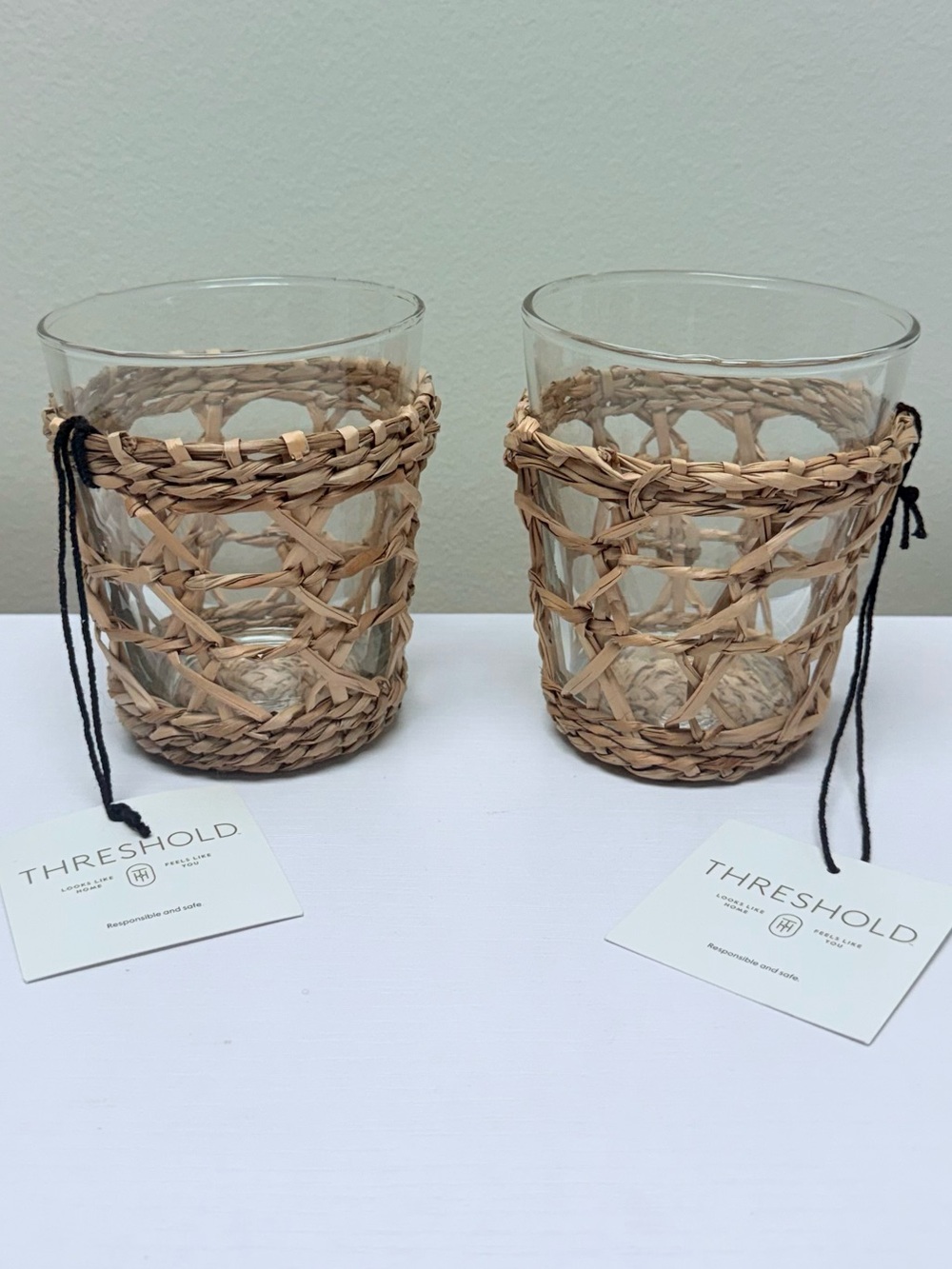 New! Set of 2 Threshold 16.9oz Woven Rattan Glassware, 2026 Collection